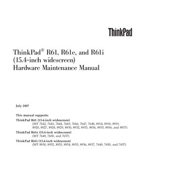 ThinkPad R61 R61e R61i (15.4-inch widescreen) Hardware Maintenance Manual - cover page