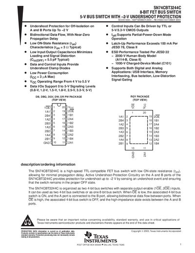 Texas Instruments SN74CBT3244C 8‑Bit FET Bus Switch Datasheet - cover page