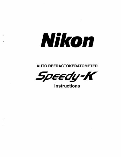 Nikon Speedy-K Auto Refractokeratometer User Manual - cover page
