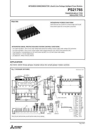 Mitsubishi PS21765 Intelligent Power Module Datasheet - cover page