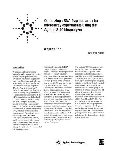 Agilent 2100 Bioanalyzer Application Note: Optimizing cRNA Fragmentation - cover page