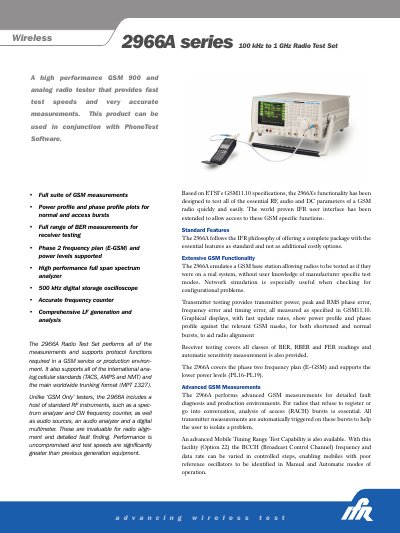 Advancing Wireless Test 2966A Series Radio Test Set Product Leaflet