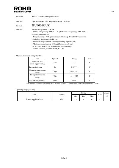 ROHM BU9006GUZ Synchronous Rectifier Step-Down DC-DC Converter Datasheet - cover page