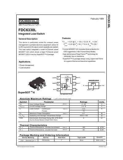 Fairchild Semiconductor FDC6330L Integrated Load Switch Datasheet - cover page