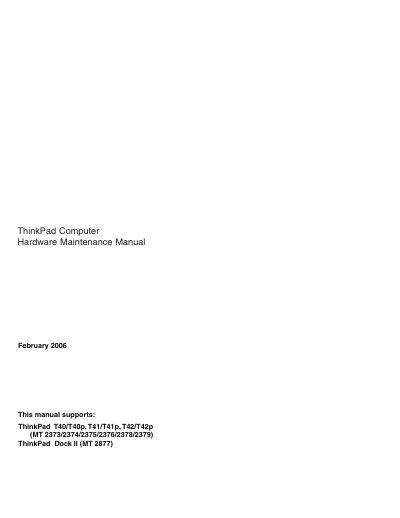 Lenovo ThinkPad T40/T40p/T41/T41p/T42/T42p Hardware Maintenance Manual - cover page