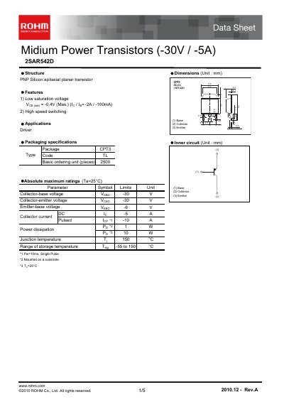 ROHM 2SAR542D Datasheet - cover page