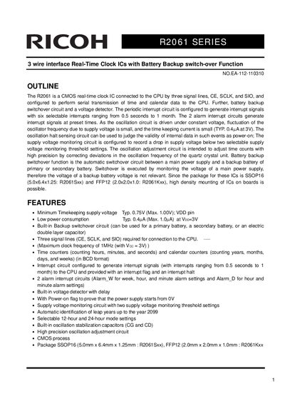 Ricoh R2061 Series Real-Time Clock IC Datasheet - cover page