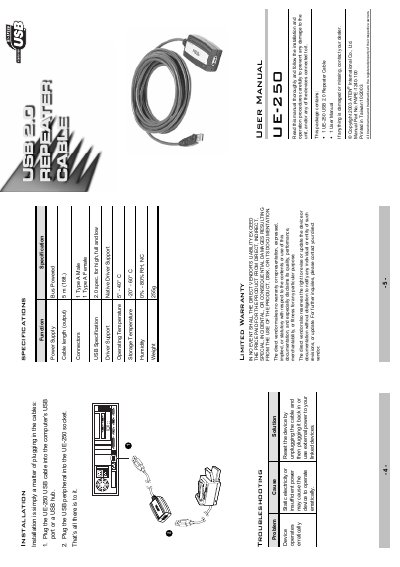 ATEN UE-250 USB 2.0 Repeater Cable User Manual - cover page