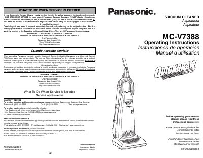 Panasonic MC-V7388 Vacuum Cleaner Operating Instructions - cover page