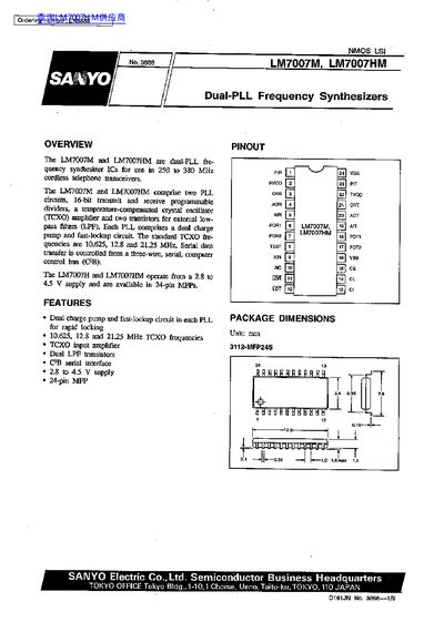 Sanyo LM7007M/LM7007HM Dual-PLL Frequency Synthesizers Datasheet - cover page