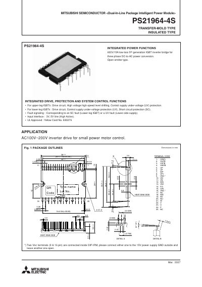 Mitsubishi PS21964-4S Intelligent Power Module Manual
