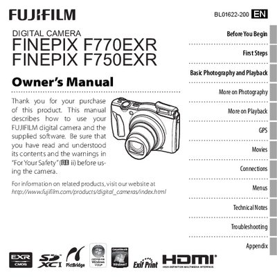 FUJIF770EXR digital camera Manual - cover page