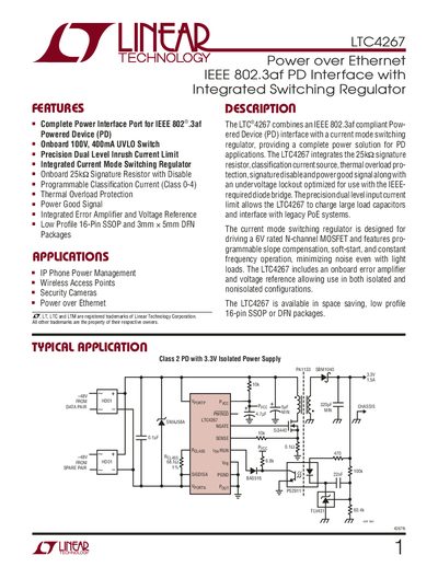 Linear Technology LTC4267 Power over Ethernet PD Interface Datasheet