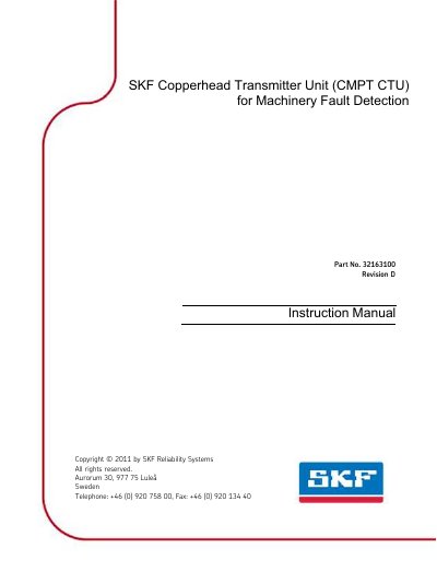 SKF CMPT CTU Copperhead Transmitter Unit Instruction Manual - cover page