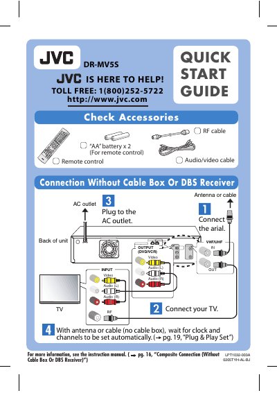 JVC DR-MV5S Remote Control and DVD/VCR Unit Quick Start Guide - cover page