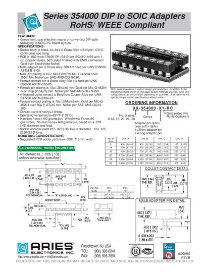 Aries 354000 Series DIP to SOIC Adapter Product Leaflet - cover page