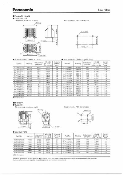 Panasonic Line Filters Series N and High N Datasheet - cover page