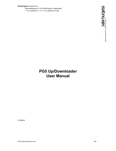Saia-Burgess Controls PG5 Up/Downloader User Manual - cover page