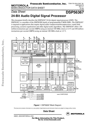 Freescale DSP56367 24-Bit Audio Digital Signal Processor Datasheet - cover page