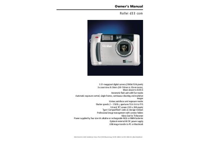 Rollei d33 com Digital Camera Owner's Manual - cover page