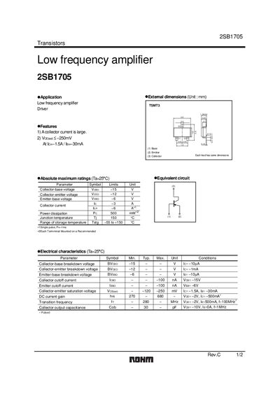 ROHM 2SB1705 Transistor Datasheet - cover page