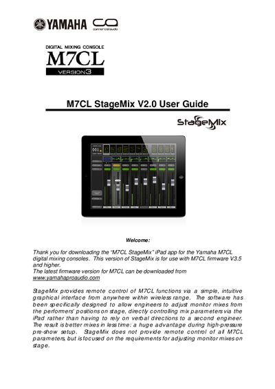 Yamaha M7CL StageMix V2.0 User Guide - cover page