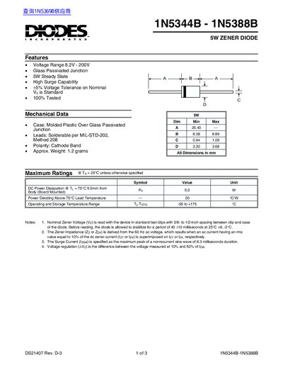 1N5344B-1N5388B Zener Diode Datasheet - cover page