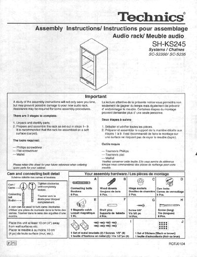 Technics SH-KS245 Audio Rack Assembly Instructions - cover page