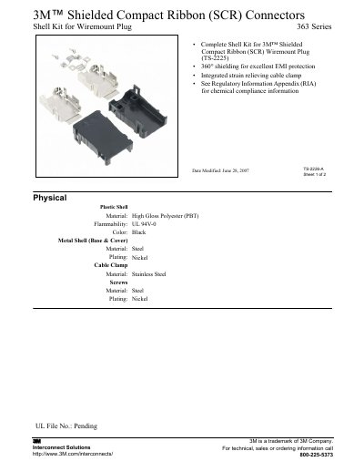 3M 363 Series Shielded Compact Ribbon (SCR) Connectors Shell Kit Manual - cover page