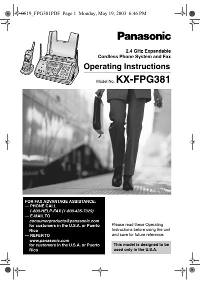 Panasonic KX-FPG381 Fax Machine Operating Instructions - cover page