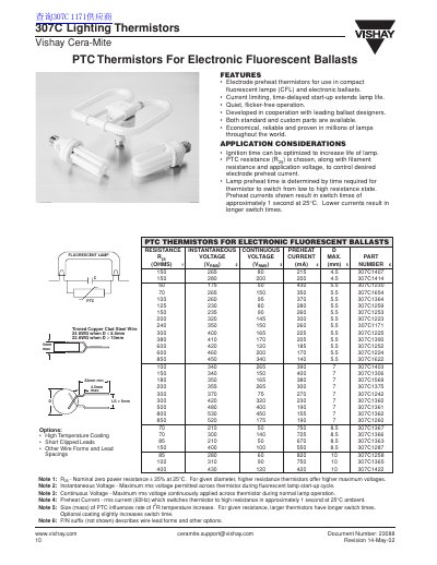 Vishay 307C Lighting Thermistors Datasheet