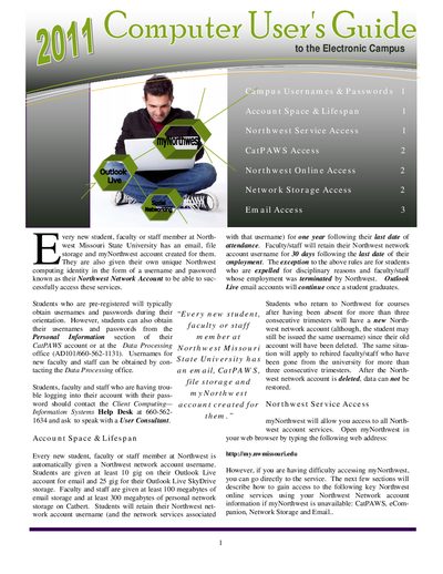 Northwest Missouri State University Computer Users Guide - cover page