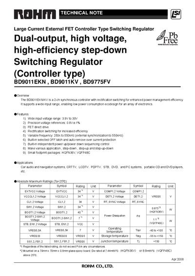 ROHM BD9011EKN / BD9011KV / BD9775FV Datasheet - cover page