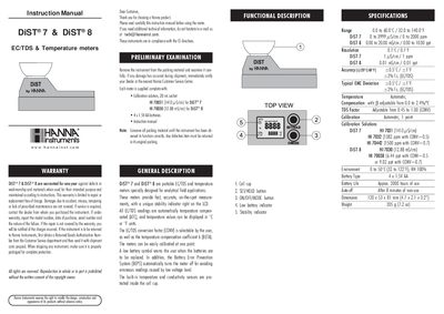 Hanna Instruments DiST 7 and DiST 8 EC/TDS Meters Instruction Manual - cover page