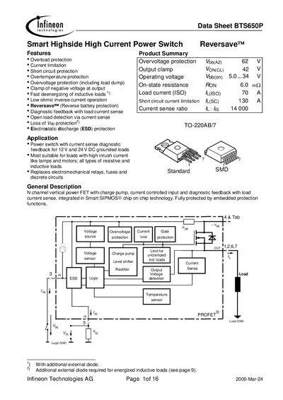 Infineon BTS650P Datasheet - cover page