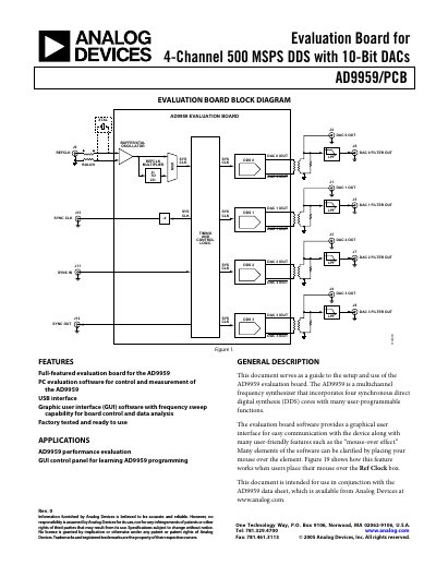 Analog Devices AD9959 Evaluation Board User Guide - cover page