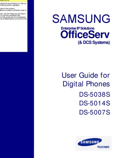 Samsung DS-5038S / DS-5014S / DS-5007S Digital Phone User Guide - cover page