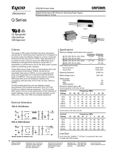 CORCOM Q Series RFI Power Line Filter Datasheet - cover page