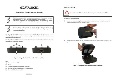 Datalogic Single Slot Dock Ethernet Module Installation Manual - cover page