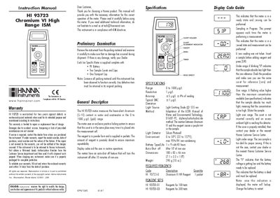 Hanna Instruments HI 93723 Chromium VI High Range ISM Instruction Manual - cover page