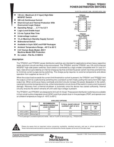 Texas Instruments TPS2041/TPS2051 Datasheet - cover page