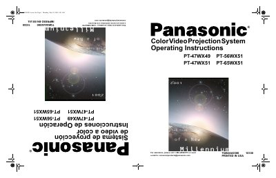 Panasonic PT-47WX49 PT-47WX51 PT-56WX51 PT-65WX51 Operating Instructions - cover page