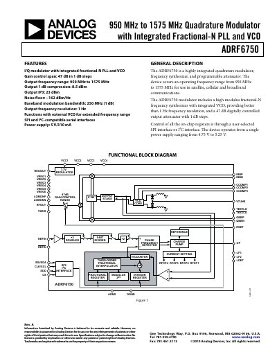 Analog Devices ADRF6750 Quadrature Modulator Datasheet - cover page