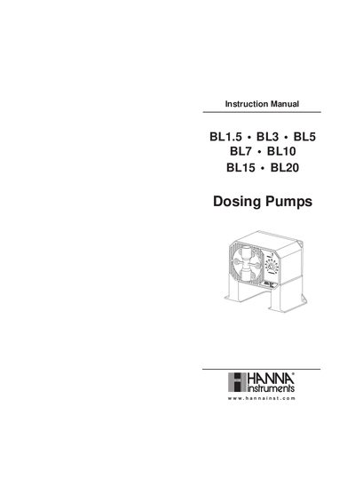 HANNA instruments BL1.5 BL3 BL5 BL7 BL10 BL15 BL20 Manual - cover page