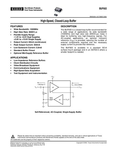 Texas Instruments BUF602 High-Speed Closed-Loop Buffer Datasheet - cover page