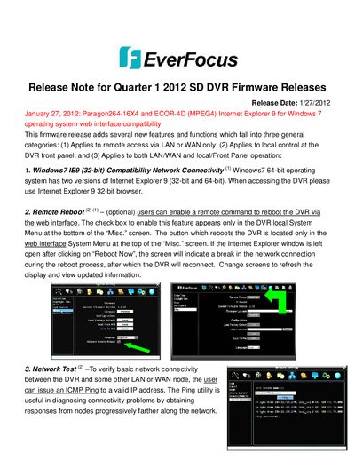 EverFocus Paragon264-16X4/ECOR-4D Firmware Release Notes Q1 2012 - cover page