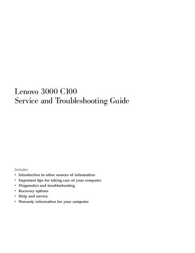 Lenovo 3000 C100 Service and Troubleshooting Guide - cover page