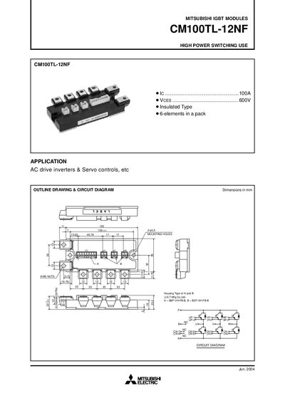 Mitsubishi Electric CM100TL-12NF IGBT Module Datasheet - cover page