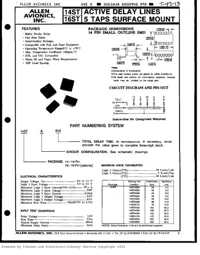 Allen Avionics 14ST/16ST Active Delay Lines Datasheet - cover page
