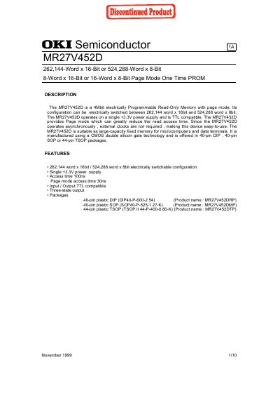 OKI MR27V452D PROM Datasheet - cover page